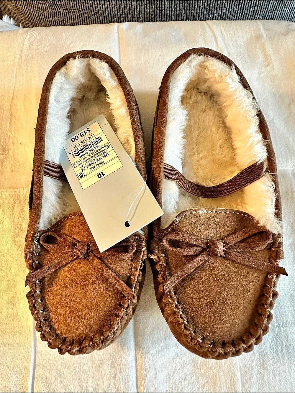 Minnetonka Suede Fur Lined Moccasins Brown US 10 NWT